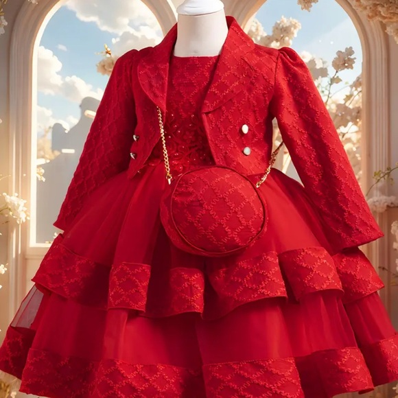 Elegant Handmade Red Lace Kids Formal Dress - Picture 6 of 6
